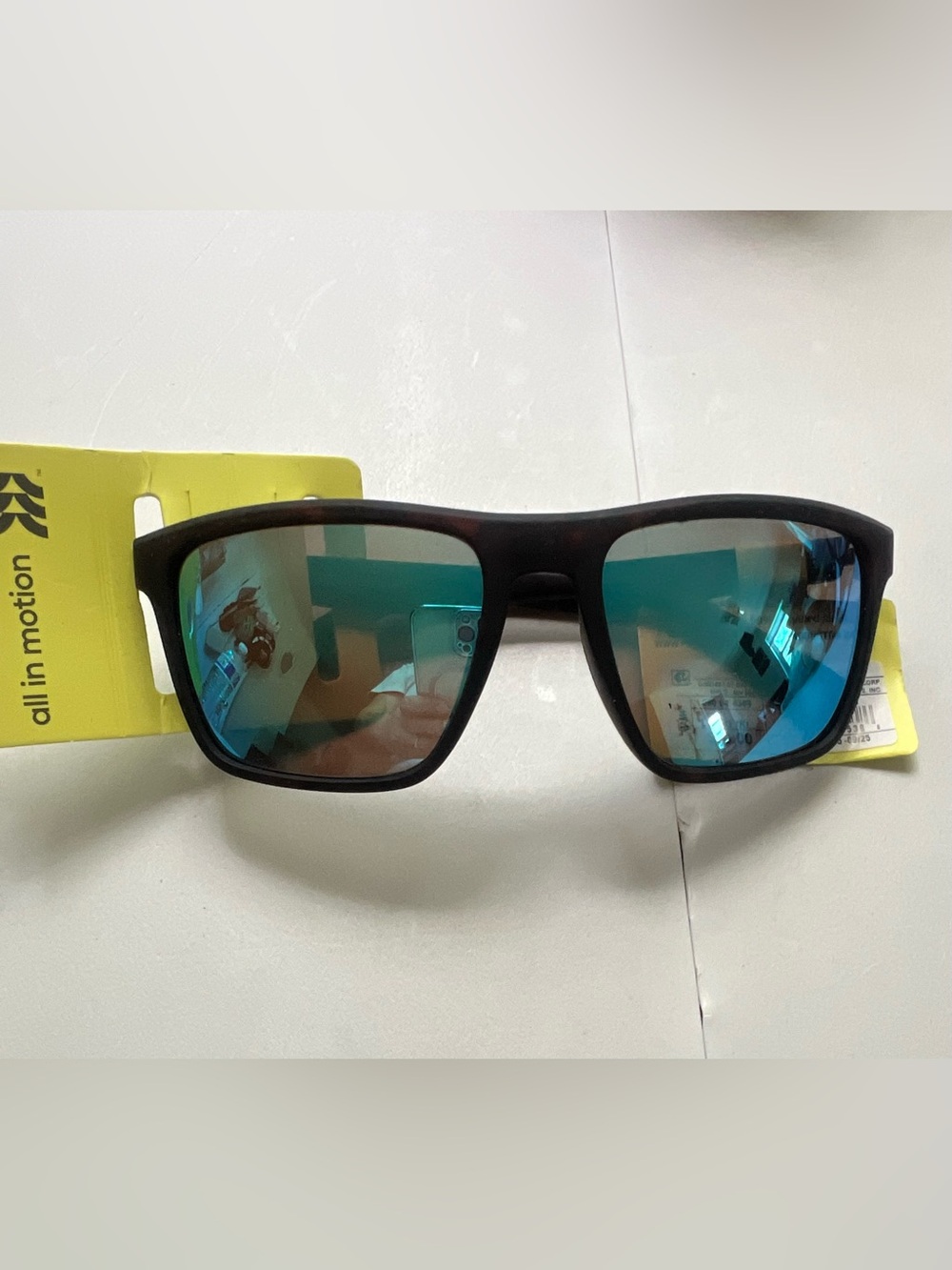 all in motion Black Frame Sunglasses with Blue Mirrored Lenses